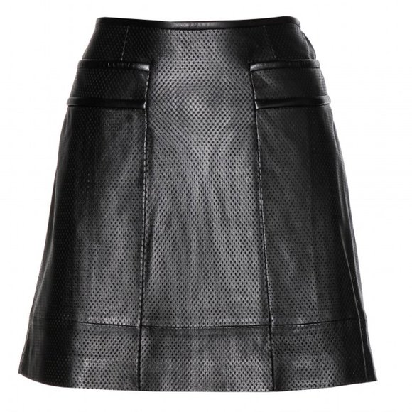 Tory Burch Black Leather Skirt 6 Perforated Mini Skirt - Picture 2 of 14